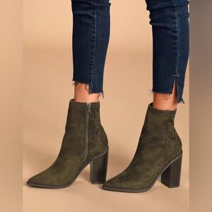 Lulu’s Essex Olive Green Suede Mid-Calf Booties